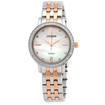 Citizen Quartz Crystal Mother Of Pearl Dial Two-tone Ladies Watch El3106-59d In Two Tone  / Gold Tone / Mother Of Pearl / Rose / Rose Gold Tone