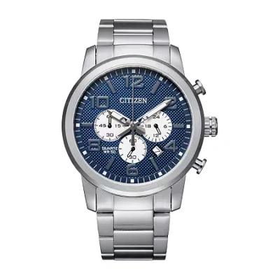Citizen Quartz Mens Chronograph Silver Tone Stainless Steel Bracelet Watch An8050-51m In Metallic