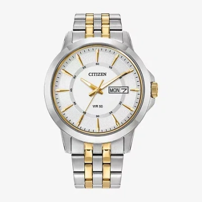 Citizen Quartz Mens Two Tone Stainless Steel Bracelet Watch Bf2018-52a In Multi