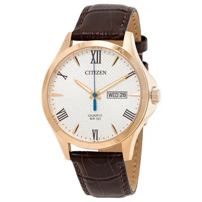 Citizen Quartz White Dial Brown Leather Men's Watch Bf2023-01a In Gold