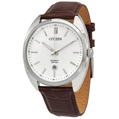 Citizen Quartz White Dial Brown Leathjer Men's Watch Bi5090-09a In Brown / White