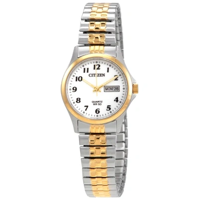 Citizen Quartz White Dial Stainless Steel Expansion Ladies Watch Eq2004-95a In Two Tone  / Gold Tone / White
