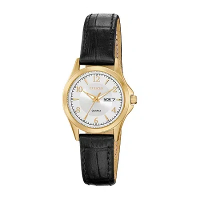 Citizen Quartz Womens Black Leather Strap Watch Eq0593-26a In Transparent