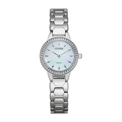 Citizen Quartz Womens Crystal Accent Silver Tone Stainless Steel Bracelet Watch Ez7010-56d In Transparent