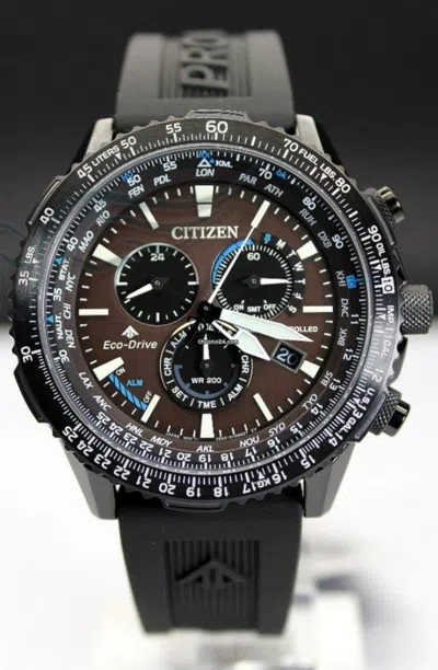 Pre-owned Citizen Radio Controlled Brown Dial Sapphire Crystal World Time Watch Cb5005-13x