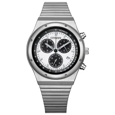 Pre-owned Citizen Record Label At2541-54a Analog White Panda Chronograph 2023