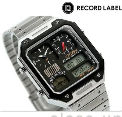 Pre-owned Citizen Record Label Jg2126-69e Men's Wristwatch Black Dial & Silver Band Jp