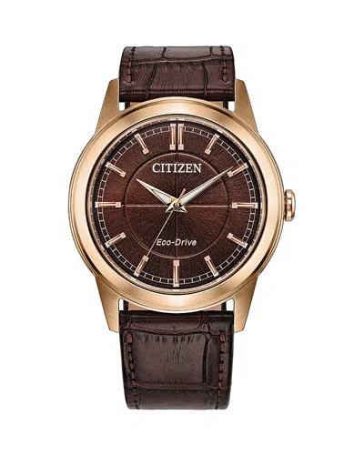 Citizen Rolan Leather Strap Watch, 41mm In Brown