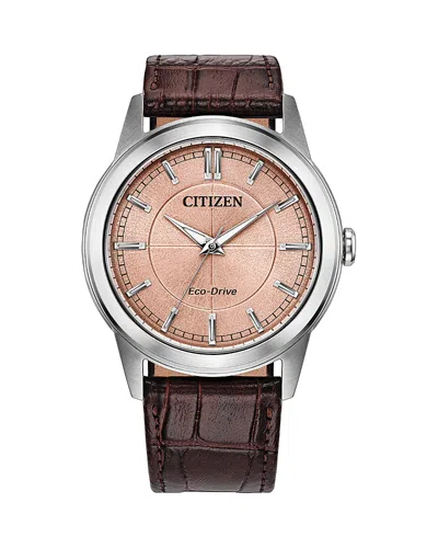 Citizen Rolan Leather Strap Watch, 41mm In Multi