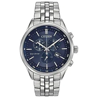 Pre-owned Citizen Sapphire Collection Eco-drive Chrono Blue Dial Men's Watch At2141-52l In Silver-tone