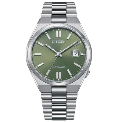 Pre-owned Citizen Pantone Nj0158-89z Mechanical Peaceful Green Dial Stainless Steel Watch
