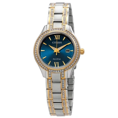 Citizen Silhouette Crystal Blue Dial Ladies Watch Fe1234-50l In Two Tone  / Blue / Gold Tone / Navy