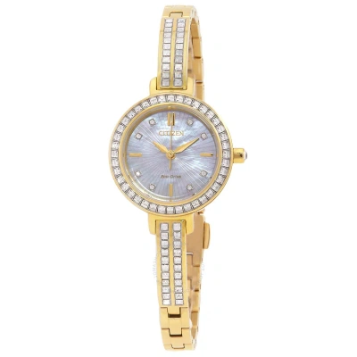 Citizen Silhouette Crystal Eco-drive Ladies Watch Em0862-56d In Gold Tone / Mother Of Pearl
