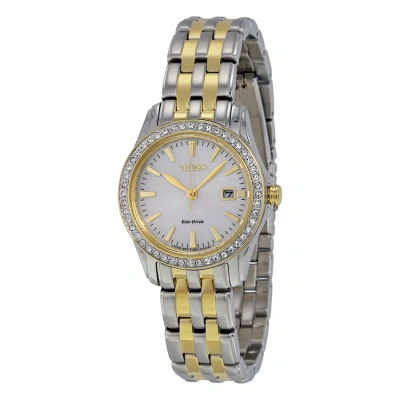 Citizen Silhouette Crystal Silver Dial Eco-drive Ladies Watch Ew1908-59a In Two Tone  / Gold Tone / Silver
