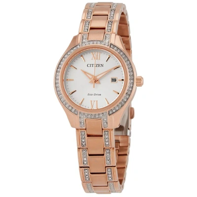 Citizen Silhouette Crystal Silver Dial Ladies Watch Fe1233-52a In Gold Tone / Rose / Rose Gold Tone / Silver