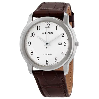 Citizen Silver Dial Brown Leather Men's Watch Aw1211-12a In Brown/silver Tone