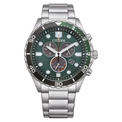 Pre-owned Citizen Silver Mens Chronograph Watch Of Sporty Aqua At2561-81x