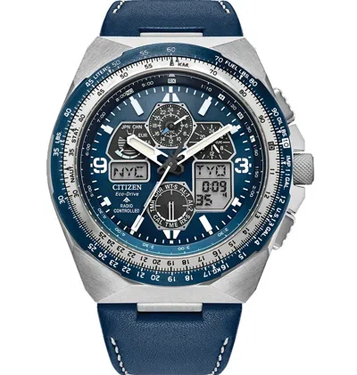 Pre-owned Citizen Skyhawk A-t Chronograph Promaster Gmt Jy8148-08l Blue Dial Men's Watch