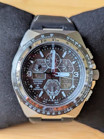 Pre-owned Citizen Skyhawk A-t Promaster Chronograph Jy8149-05e Gmt Black Dial Men's Watch