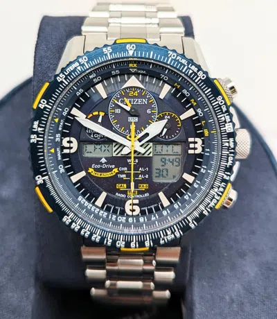 Pre-owned Citizen Skyhawk Jy8078-52l Blue Promaster Angels A-t Eco-drive Men's Watch In Silver