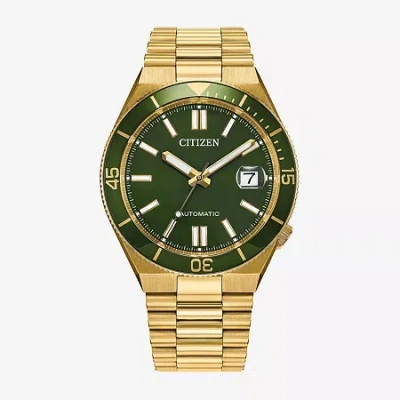Citizen Sport Luxury Auto Mens Automatic Gold Tone Stainless Steel Bracelet Watch Nj0232-53x In Green