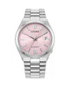 Citizen Unisex Sport Luxury Automatic Tsuyosa Silver-tone Stainless Steel Bracelet Watch 37mm In Pink/silver