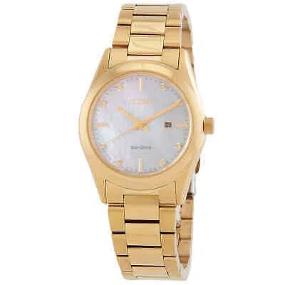 Pre-owned Citizen Sport Luxury Eco-drive White Mop Dial Ladies Watch Ew2702-59d