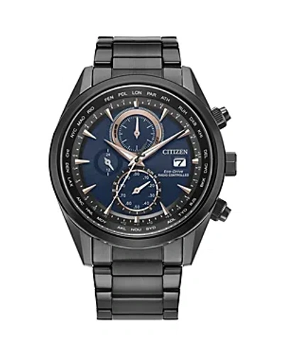 Citizen Eco-drive Men's Chronograph Sport Luxury Radio Control Black-tone Stainless Steel Bracelet Watch 43m In Blue/black