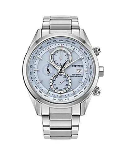 Citizen Eco-drive Men's Chronograph Sport Luxury Radio Control Stainless Steel Bracelet Watch 43mm In Blue/silver