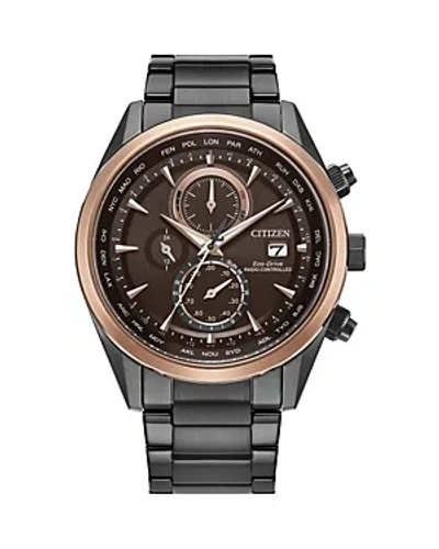 Citizen Eco-drive Men's Chronograph Sport Luxury Radio Control Gray-tone Stainless Bracelet Watch 43mm In Brown/black