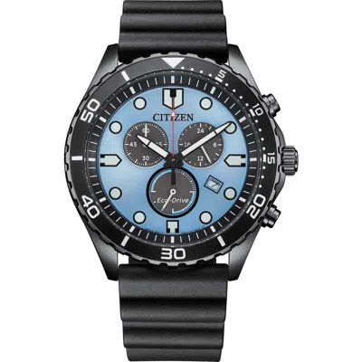 Citizen Sporty Aqua Eco-drive Rubber Strap Chronograph Watch, 43mm In Blue