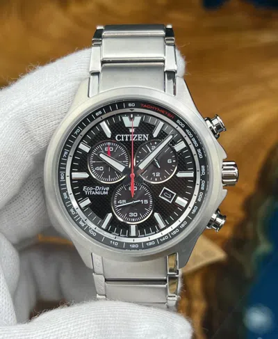 Pre-owned Citizen Super Titanium Sapphire Crystal Chronograph Black Dial Watch At2470-85e