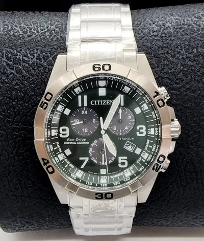 Pre-owned Citizen Titanium Chronograph Green Dial Men's Bl5550-50x Watch Eco-drive Sport