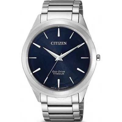 Citizen Titanium Quartz Blue Dial Titanium Men's Watch Bj6520-82l In Grey/blue