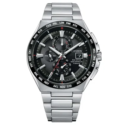 Pre-owned Citizen Titanium Radio Controlled Black Dial Sapphire Crystal Watch At8234-85e