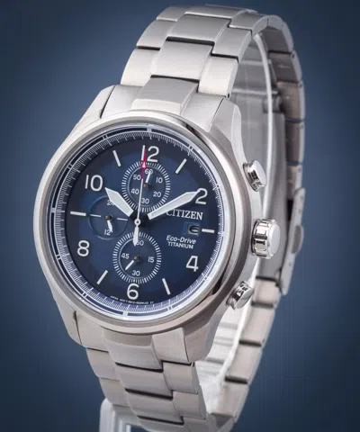 Pre-owned Citizen Titanium Sapphire Blue Eco-drive Date Indicator Men's Watch Ca0810-88l