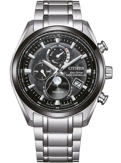 Pre-owned Citizen Titanium Sapphire Moonphase Radio Controlled Black Dial Watch By1018-80e