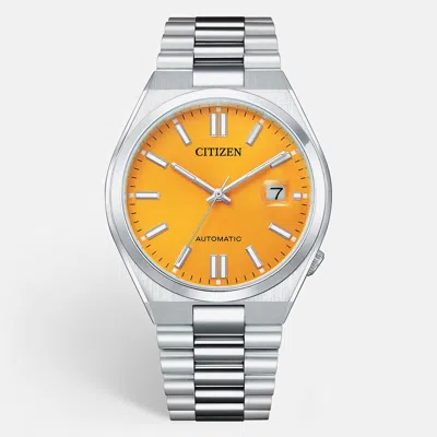 Pre-owned Citizen Tsuyosa Nj0150-81z Yellow Dial Stainless Steel Men's Wristwatch 40 Mm In Silver