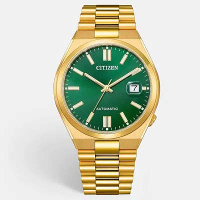 Pre-owned Citizen Tsuyosa Nj0152-51x Green Dial Gold Plated Stainless Steel Men's Wristwatch 40 Mm