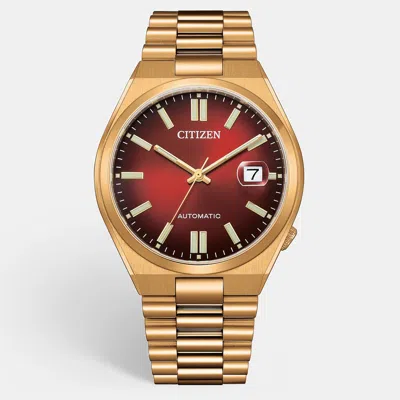 Pre-owned Citizen Tsuyosa Nj0153-82x Red Dial Gold Plated Stainless Steel Men's Wristwatch 40 Mm