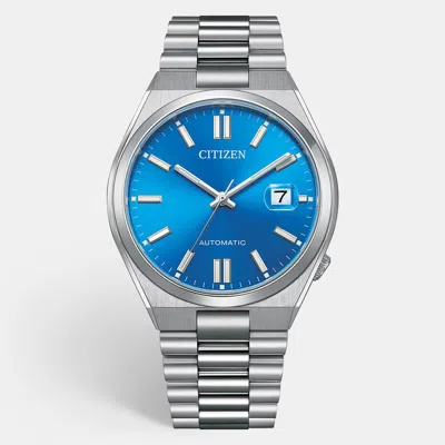 Pre-owned Citizen Tsuyosa Nj0158-89l Blue Dial Stainless Steel Men's Wristwatch 40 Mm In Silver
