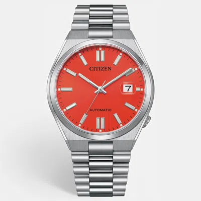 Pre-owned Citizen Tsuyosa Nj0158-89w Red Dial Stainless Steel Men's Wristwatch 40 Mm