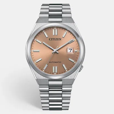 Pre-owned Citizen Tsuyosa Nj0159-86z Salmon Dial Stainless Steel Men's Wristwatch 40mm In Silver