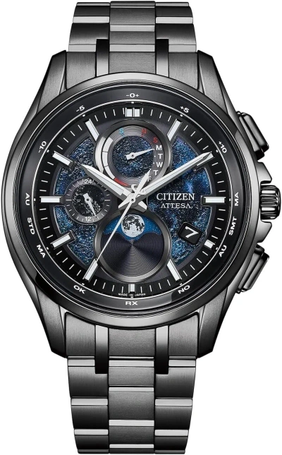 Pre-owned Citizen Watch Attesa By1008-67l Direct Flight Moon Phase Hakuto-r Psl