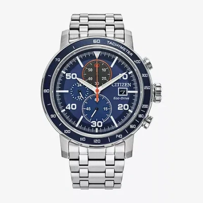 Citizen Weekender Mens Chronograph Silver Tone Stainless Steel Bracelet Watch Ca0850-59l In Blue