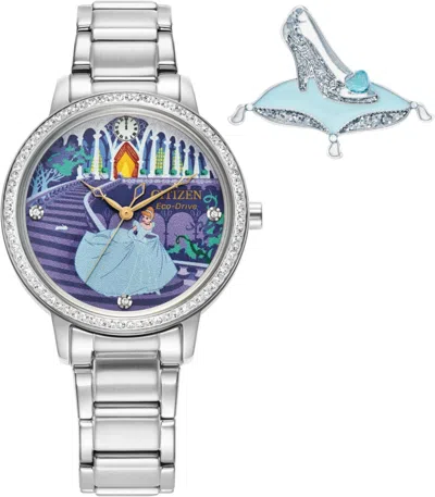 Pre-owned Citizen Women's Eco-drive Disney Princess Cinderella Crystal Watch And Pin Gift