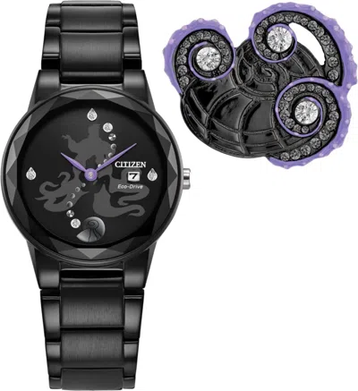Pre-owned Citizen Women's Eco-drive Disney Villian Ursula Crystal Watch And Pin Gift Set I