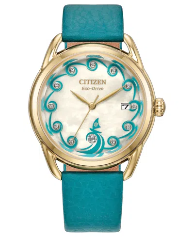 Citizen Women's Princess Moana Green Leather Strap Watch 36mm In Gold