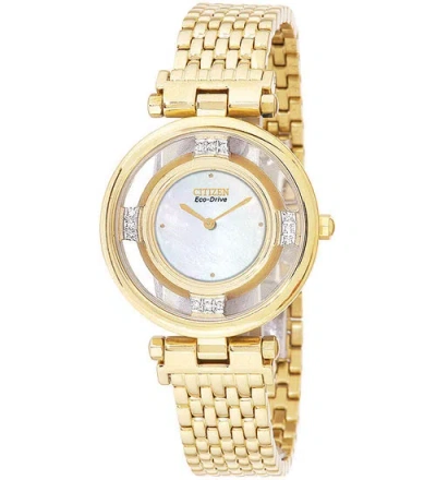 Pre-owned Citizen Women's Watch Gold Tone Stiletto Mother Of Pearl Dial Diamond Eg3102-54