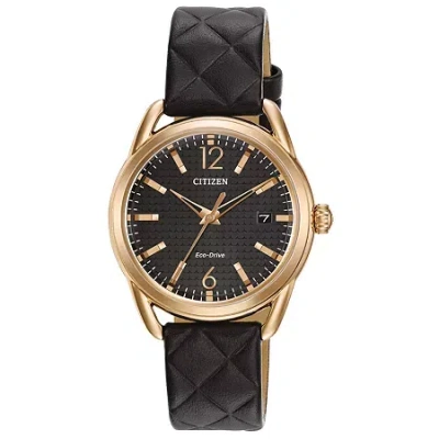 Citizen Womens Black Leather Strap Watch Fe6083-13e In Transparent